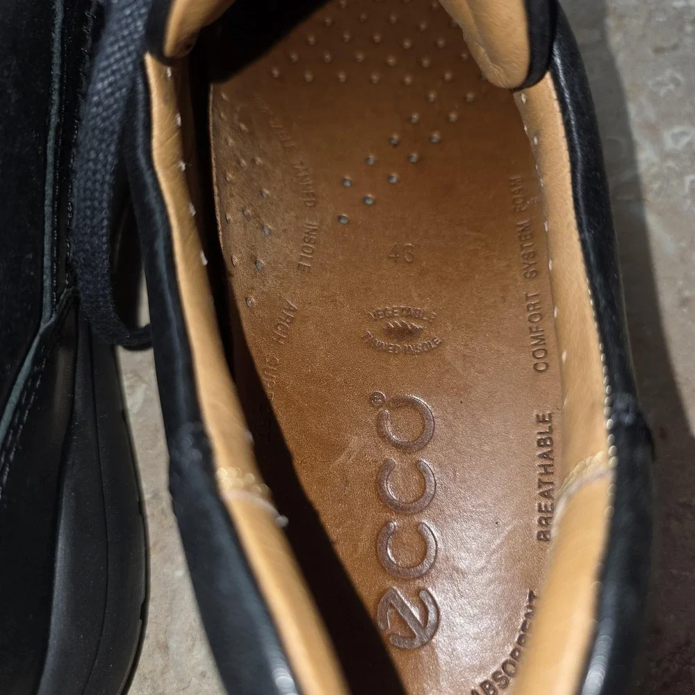 Ecco Shoes Mens Size 9.5 Black Leather Moc Toe Lace Up Casual Comfort Walking